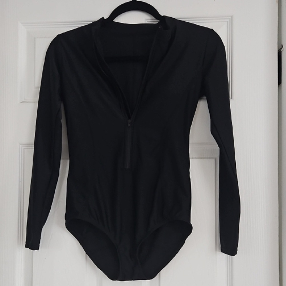 Black Long Sleeve Zip Front Bodysuit